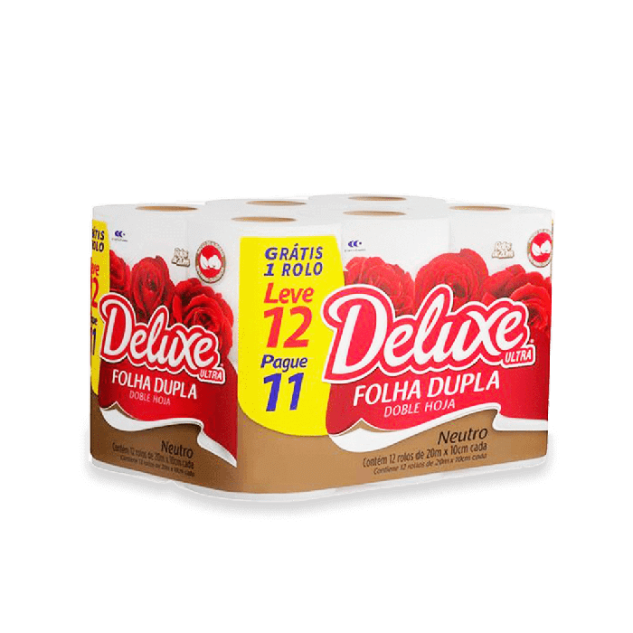 Papel higiênico folha dupla Deluxe Ultra leve 12 pague 11 rolos