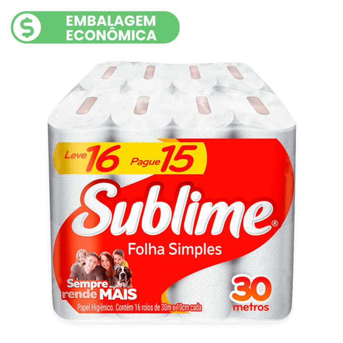 Papel higiênico folha simples Sublime leve 16 pague 15 rolos